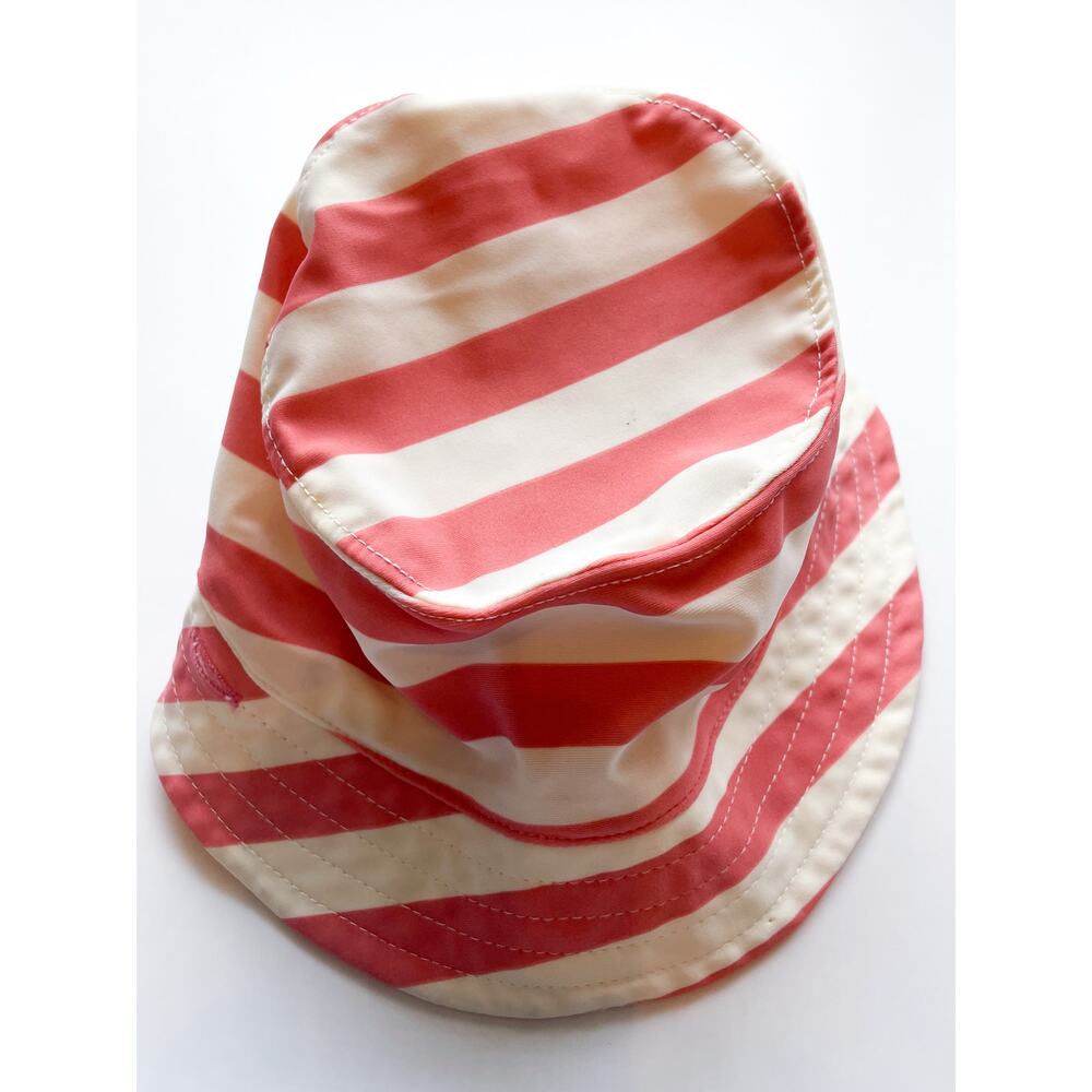 Baby Girl's Tea Collection Pink and White Striped Reversible Sun Hat Size 6-12m